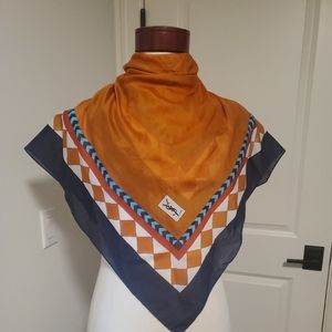 Yves Saint Laurent Foulards Large Chiffon Cotton Navy Rust Multi Geometric...